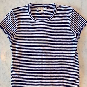Madewell Black and White Striped Ruffle T-Shirt